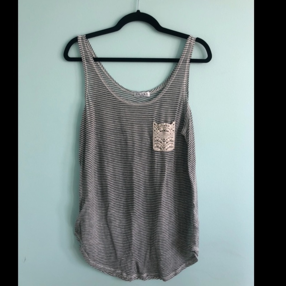 Awake grey & white striped tank
